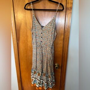 Blue and Green Spaghetti Strap Sundress Midi
